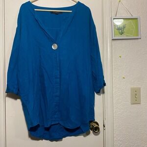 Marc New York Andrew Marc Linen Blend Tunic‎ Top Blue Linen Blend XL Womens
